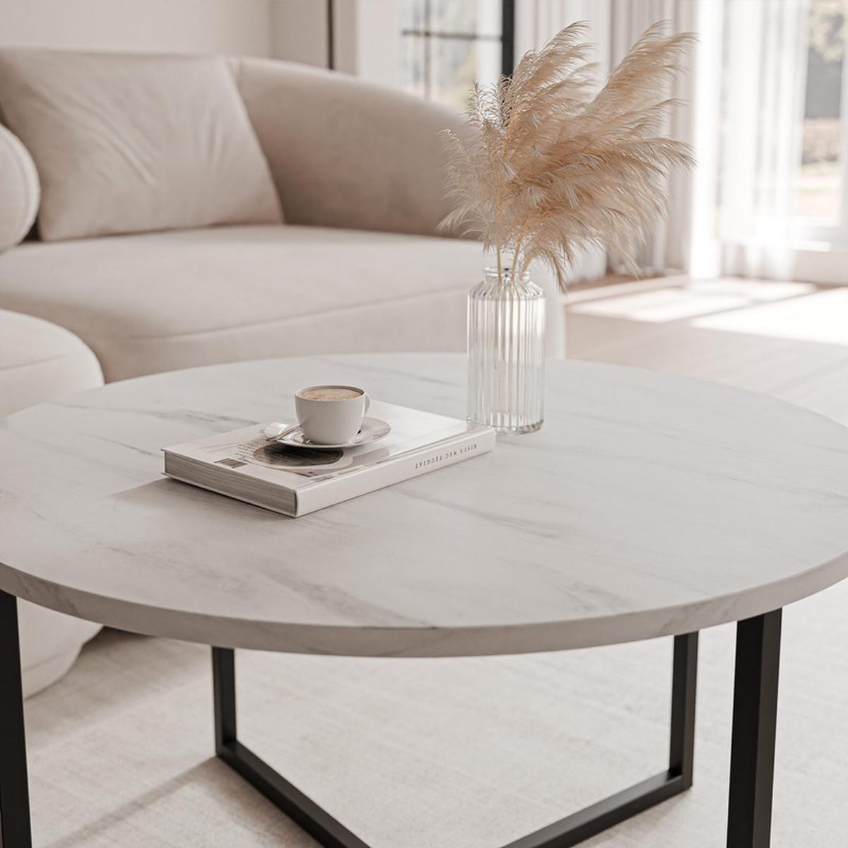 COUCHTISCH BESARO 75/47 cm runden, Schwarz / Bianco - Perlmutt/Schwarz, Metall (75/75/47cm) - Idohome