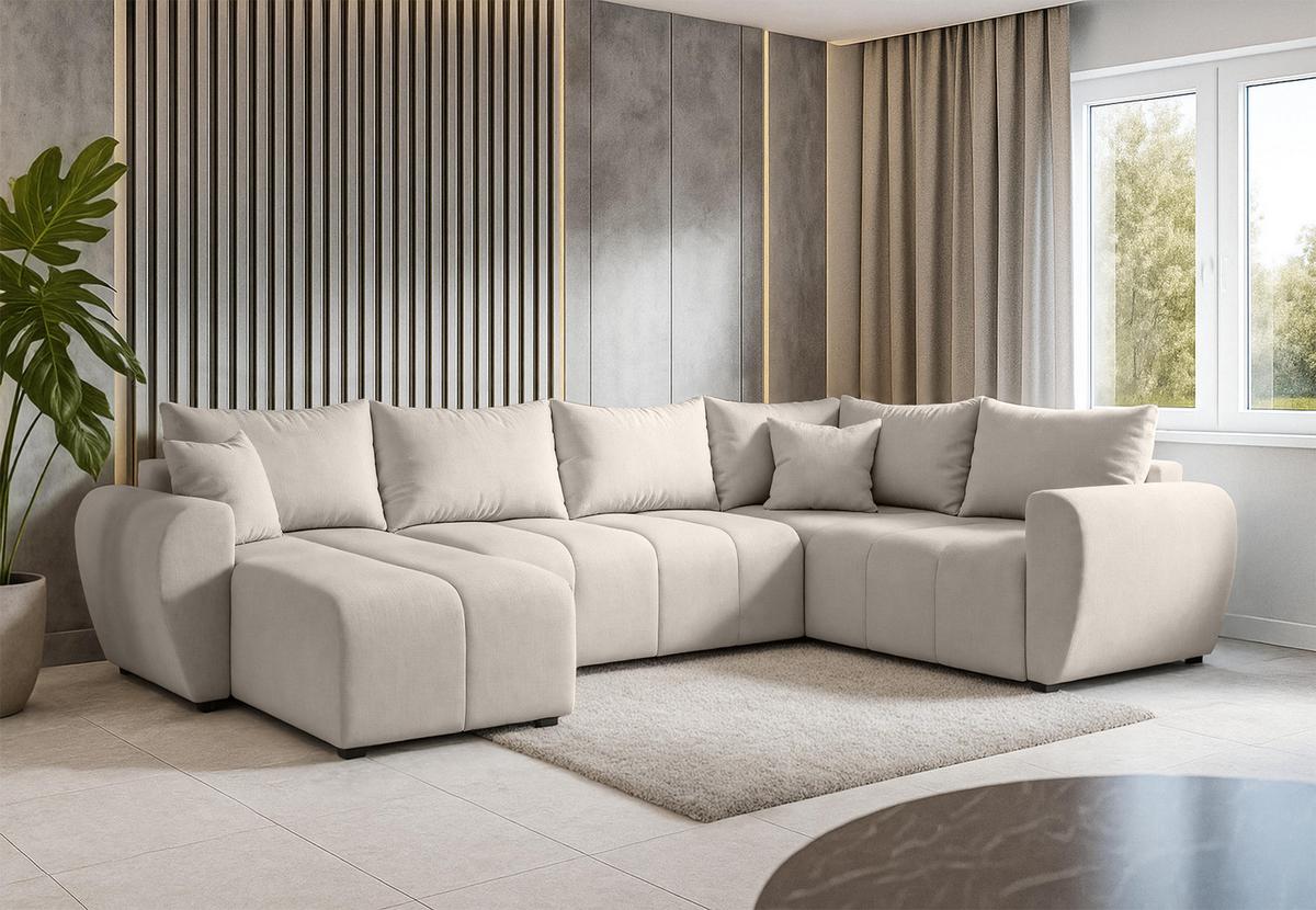WOHNLANDSCHAFT Malatya U Form MAX Beige 311/145/80 cm mit Schlaffunktion - Beige/Schwarz, Kunststoff/Textil (208/80/303cm) - AX Living