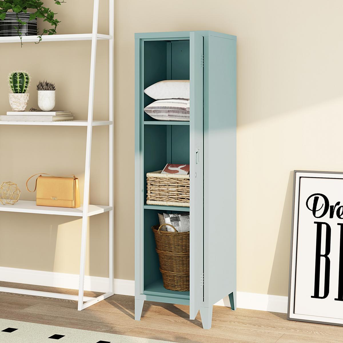 EINZELSPIND Kurikka - Hellblau, Metall (38/137/38cm) - [en.casa]