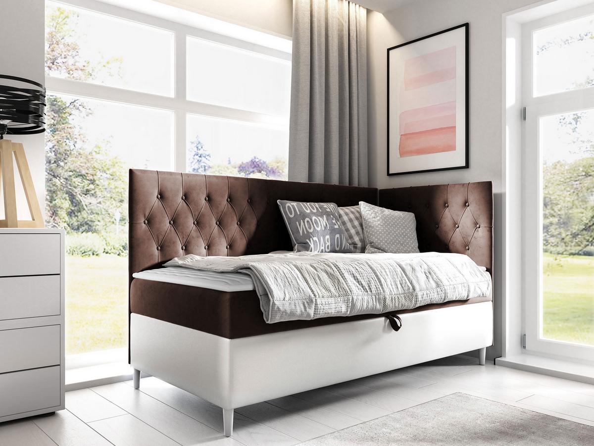 BOXBETT Filip Junior 3, Seite zum Öffnen des Bettkastens: Rechts - H3 - Weiß/Braun, Holz (100/200cm) - MIRJAN24