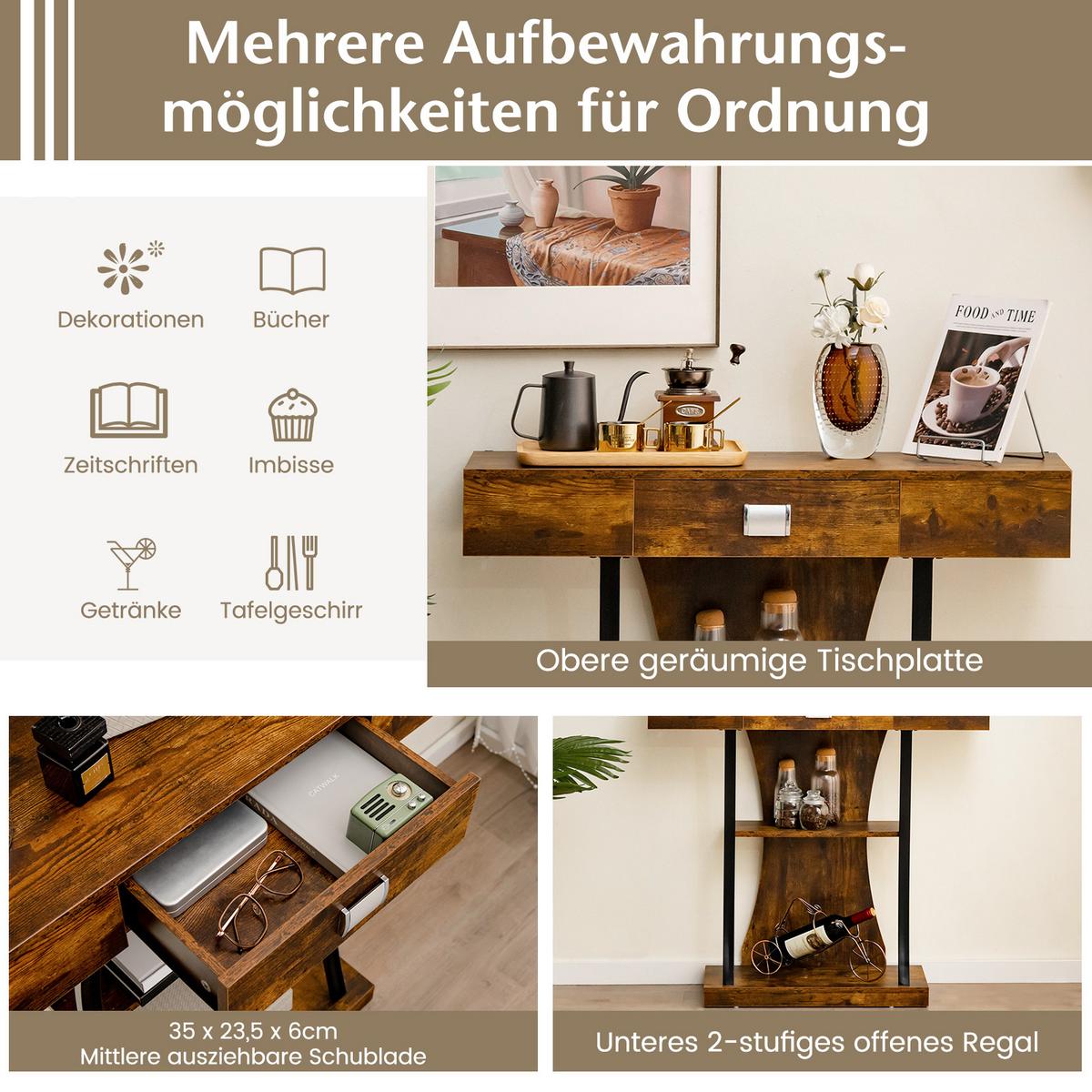 KONSOLENTISCH Braun - Braun, Holz (30/91/88cm) - COSTWAY