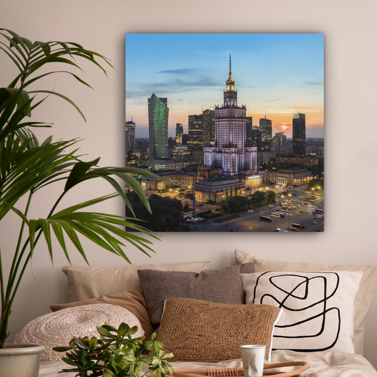 LEINWANDBILD Polen - Sonne - Warschau Deko Groß 90x90 cm - Blau, Textil (90/90cm) - MuchoWow