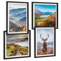 BILDER SET 4er Set - 50x50 cm & 40x60 cm Schwarzer Rahmen - Berglandschaft, See, Hirsche - Schwarz, Kunststoff (50/50cm) - TULUP