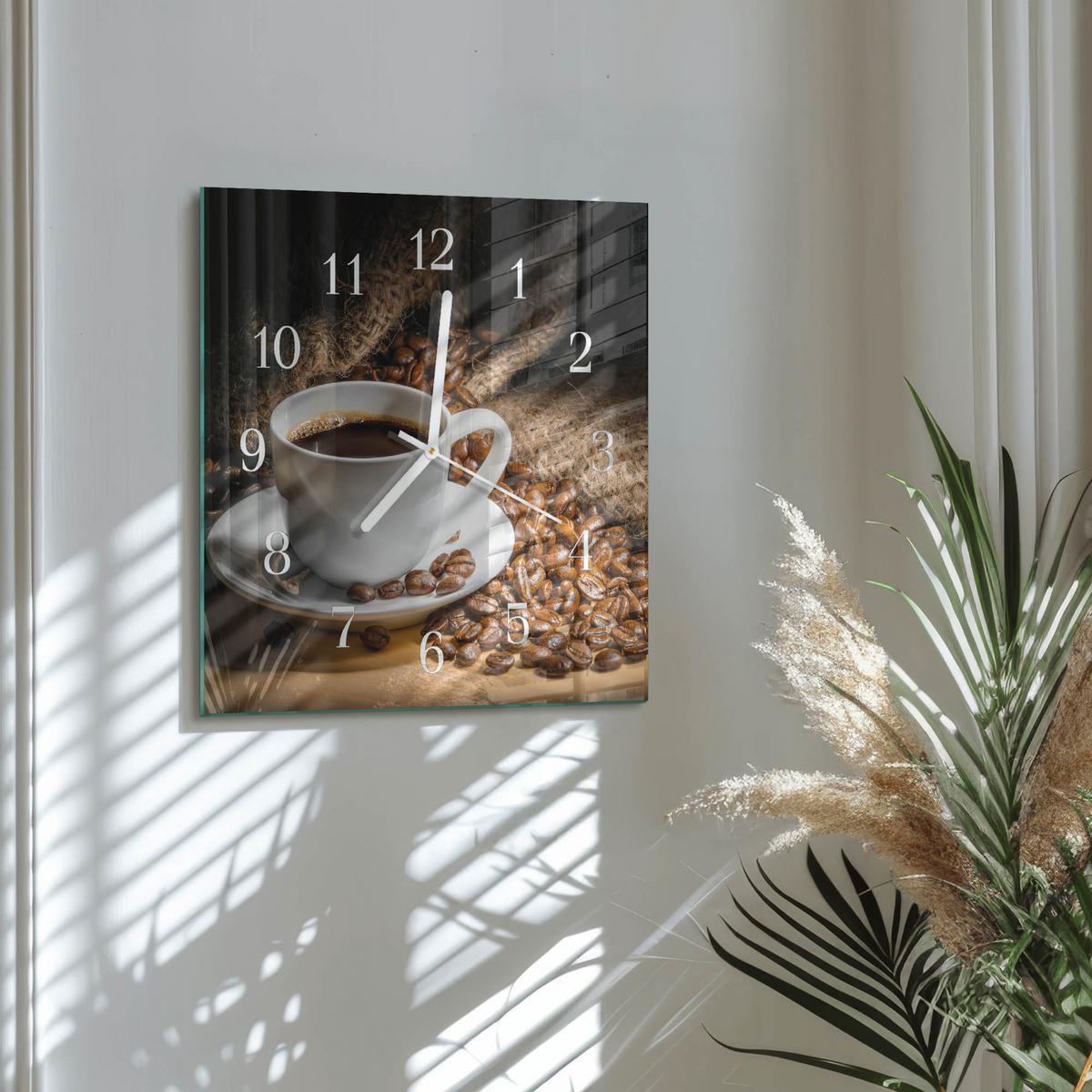 WANDUHR aus Glas 30x30 cm - Kaffee - Braun, Glas (30/30/0.4cm) - TULUP