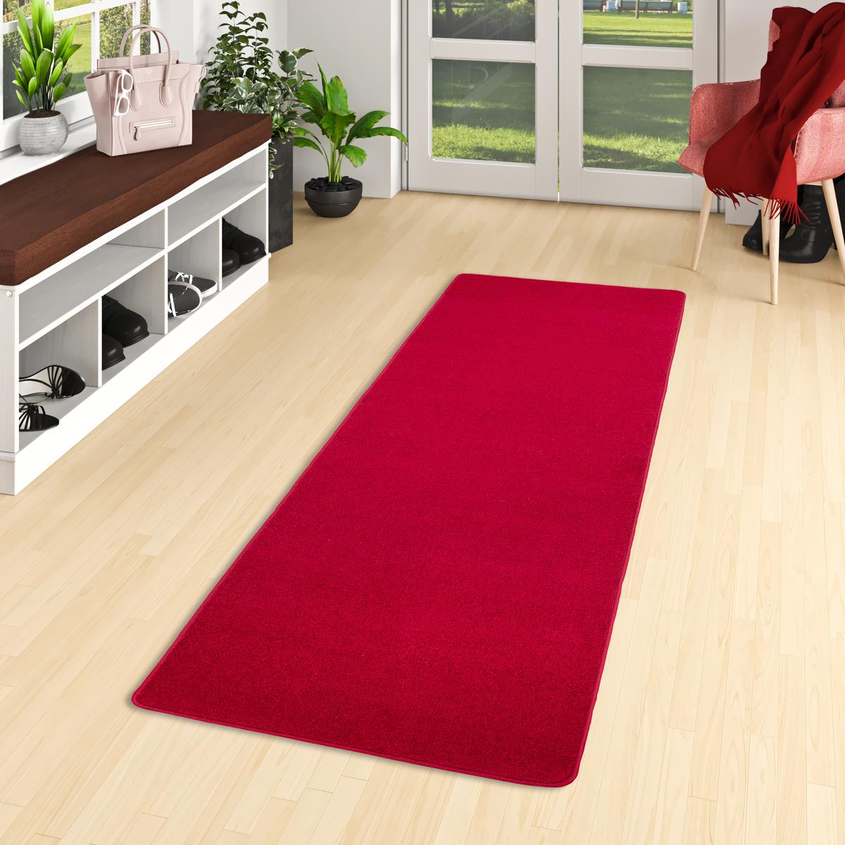 TREND VELOURS LÄUFER TEPPICH JOY - Rot, Textil (100/100cm) - Snapstyle