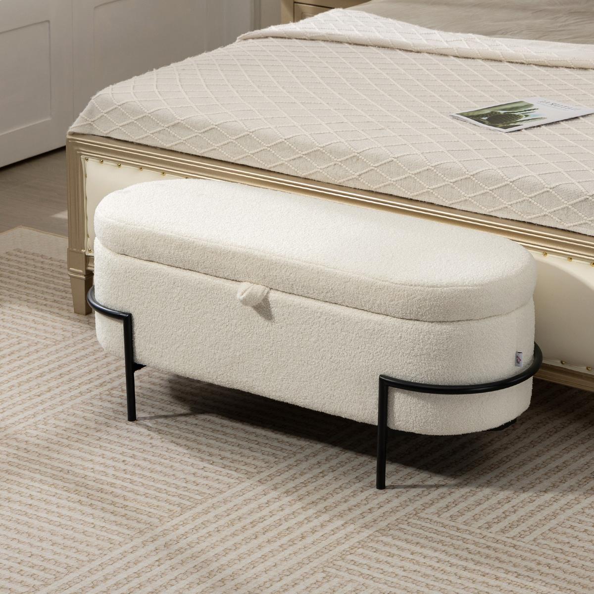 TRUHENBANK Fleece-Optik Creme - Creme/Schwarz, Textil (40/48/114.5cm) - HOMCOM