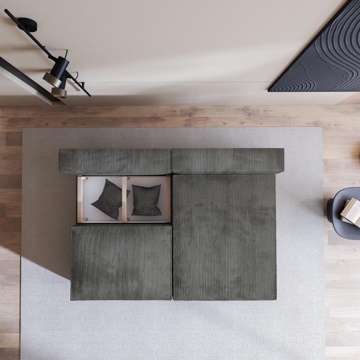 ECKSOFA FIORO P Grau Kordstoff mit Schlaffunktion - Grau, Holz/Kunststoff (204/148cm) - MASSENO
