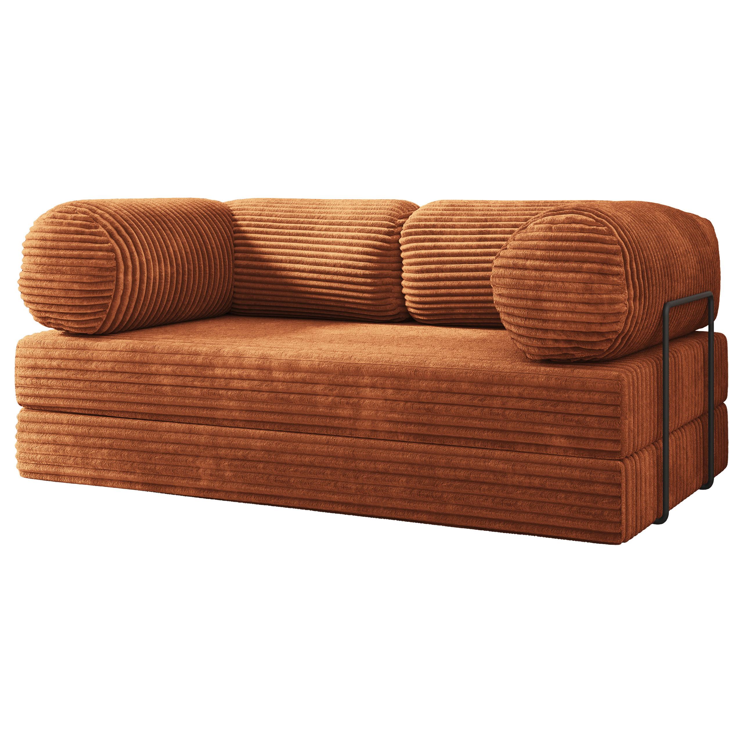 BETTSOFA ALVIO aus Schaumstoff Kordstoff Braun Schlaffunktion - Braun, Textil (170/68/80cm) - MASSENO