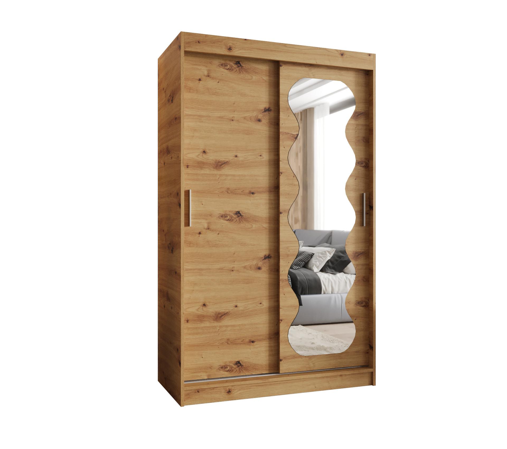 SCHIEBETÜRENSCHRANK mit Spiegel SPOTI 200/120/62 2-türig - Silberfarben/Eiche Artisan, Holz (120/200/62cm) - MÖBEL KRYSPOL