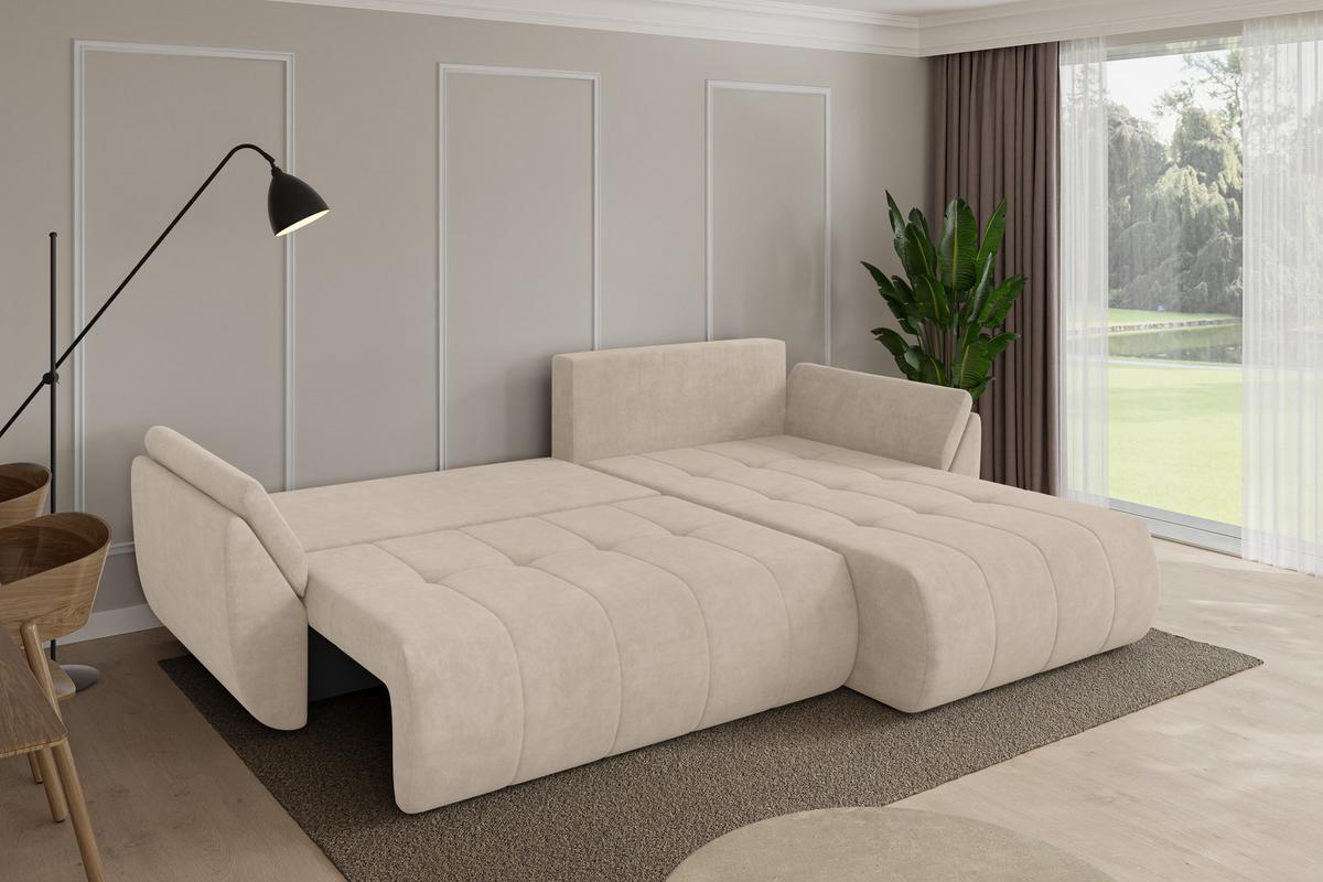 ECKSOFA mit Schlaffunktion Ottomane Rechts TOKO-L 277x194x86 Beige Velours - Schwarz/Sahara, Holzwerkstoff/Kunststoff (277/194cm) - ALTDECOR