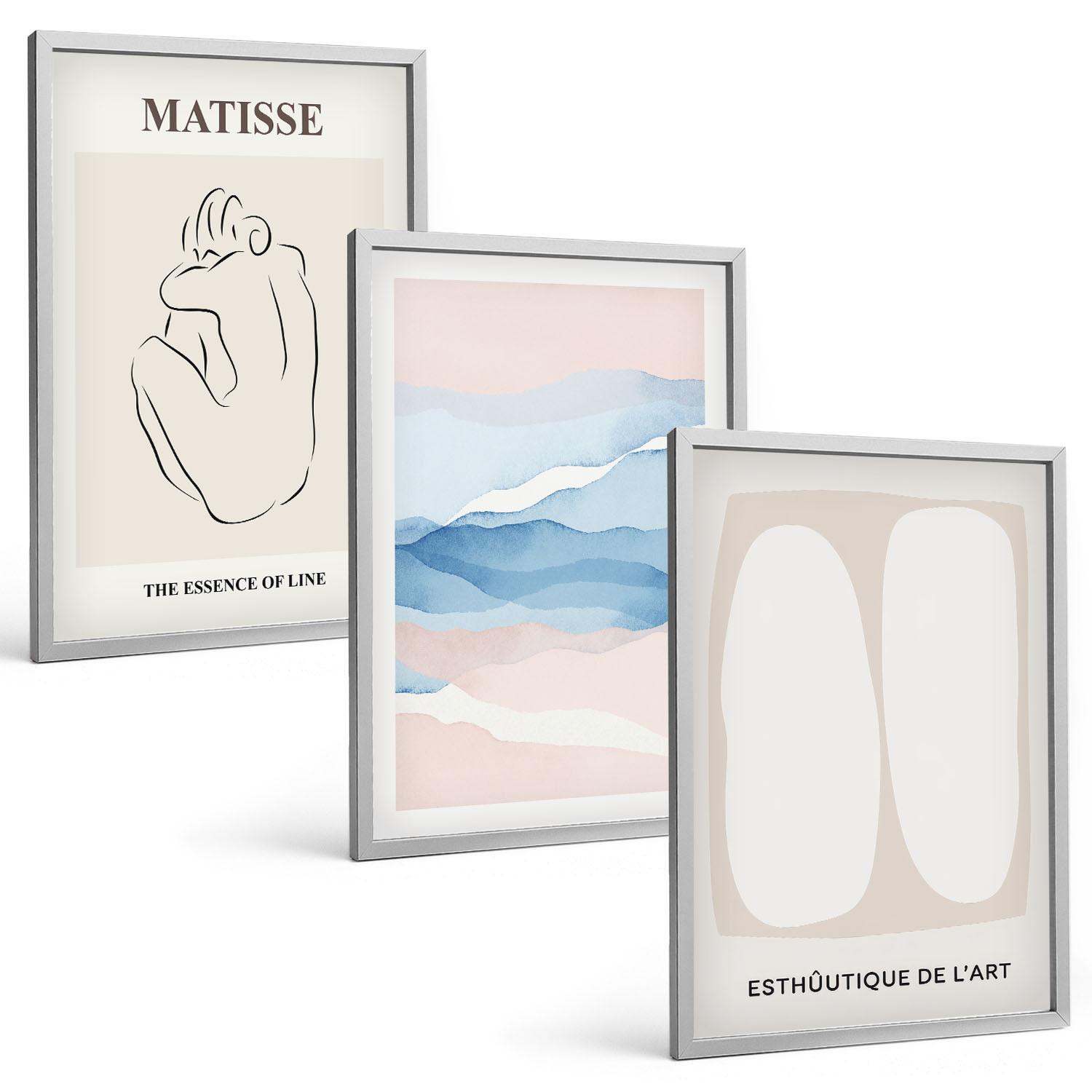 BILDER SET 3er Set - 40x60 cm Silberner Rahmen - Matisses abstrakte Formen - Silberfarben, Kunststoff (40/60cm) - TULUP