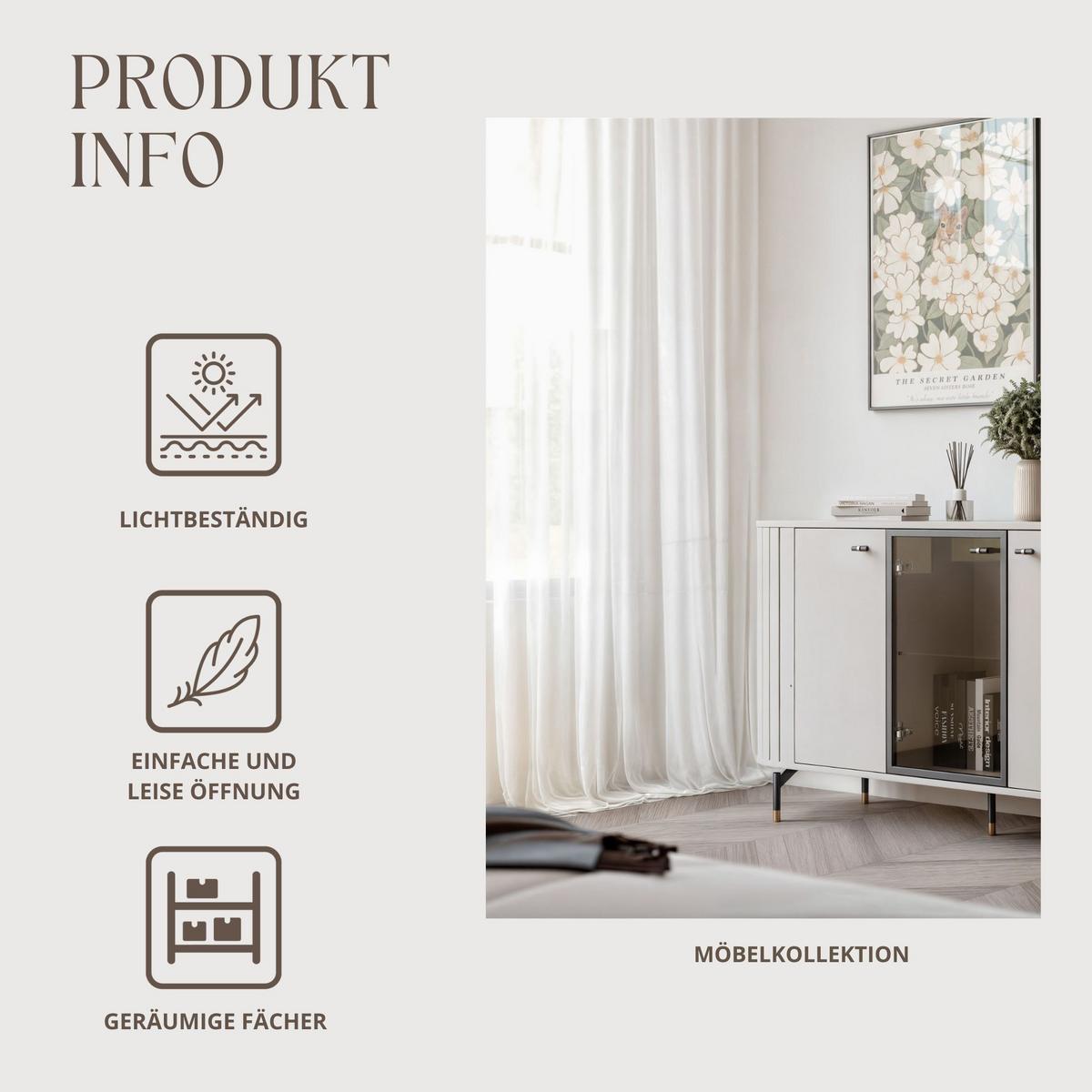KOMMODE geriffelt, dreitürig, Kaschmir - Kaschmir, Holzwerkstoff (150/81/40cm) - Idohome