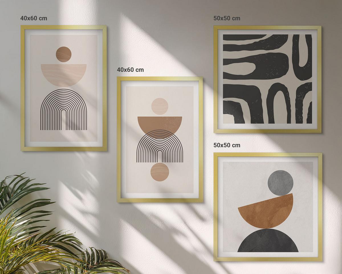 BILDER SET 4er Set - 50x50 cm & 40x60 cm Goldrahmen - Abstraktes Boho-Design - Goldfarben, Kunststoff (50/50cm) - TULUP