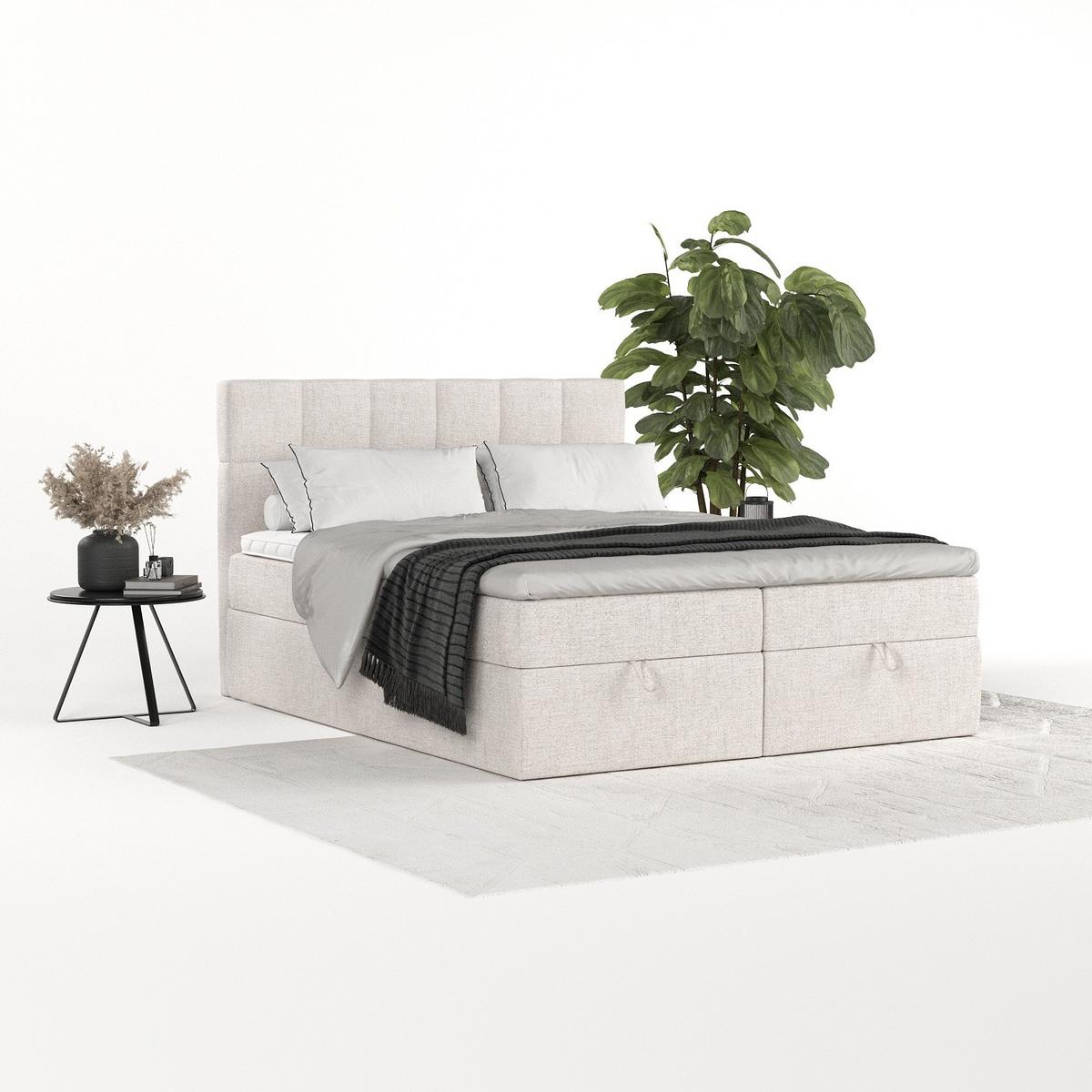 BOXBETT Savio 200/200 cm Hellbeige im Neve Stoff - Sandfarben/Schwarz, Holz/Holzwerkstoff (200/200cm) - AltaBeds