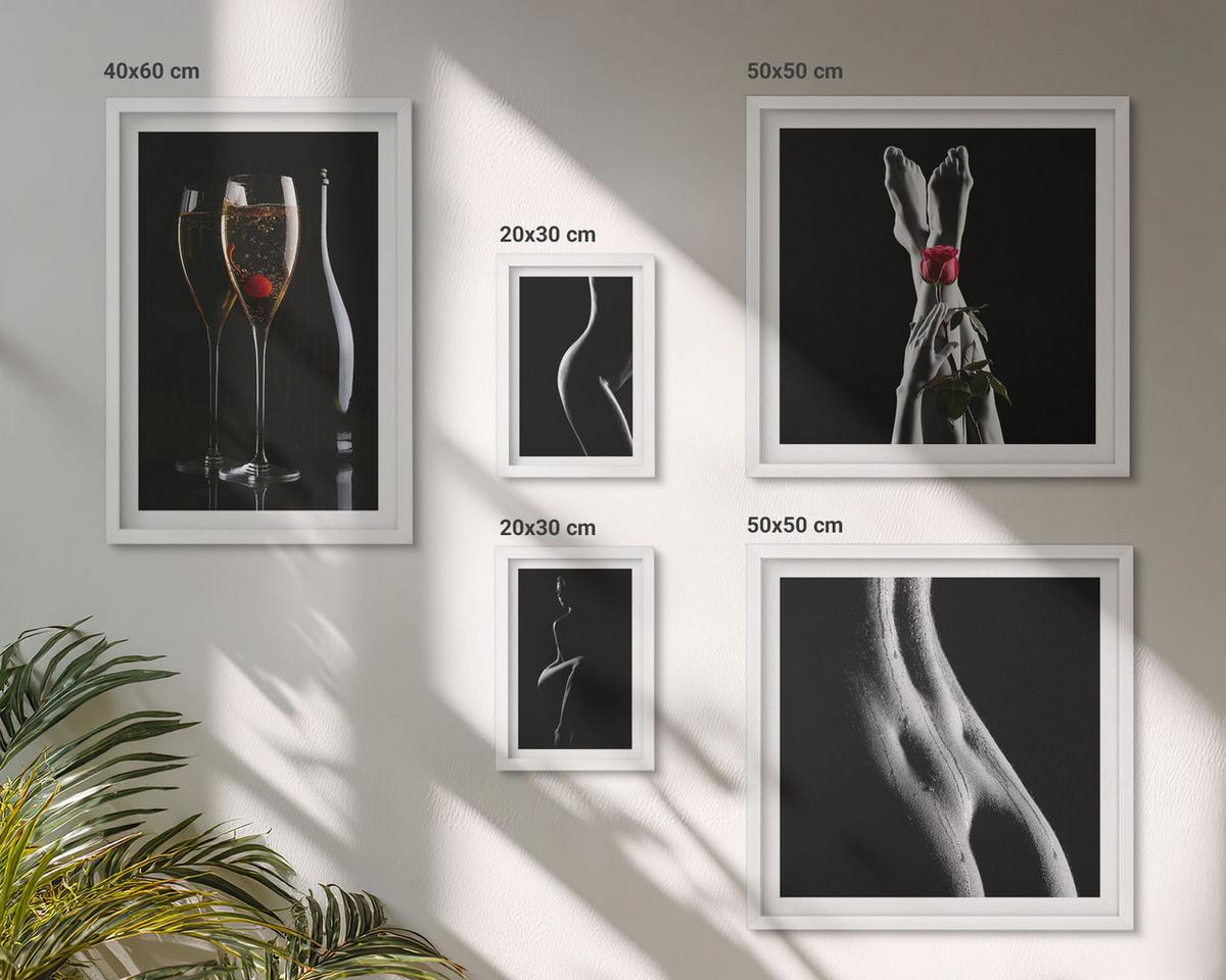 BILDER SET 5er Set - 50x50 cm & 20x30 cm & 40x60 cm Weißer Rahmen - Schwarze und weiße weibliche Formen - Weiß, Kunststoff (40/60cm) - TULUP
