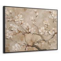 LEINWAND Bilder mit Rahmen - Blumen - Modern - Beige - Weiß - Blüte - 100x70 - Beige, Textil (100/70cm) - MuchoWow