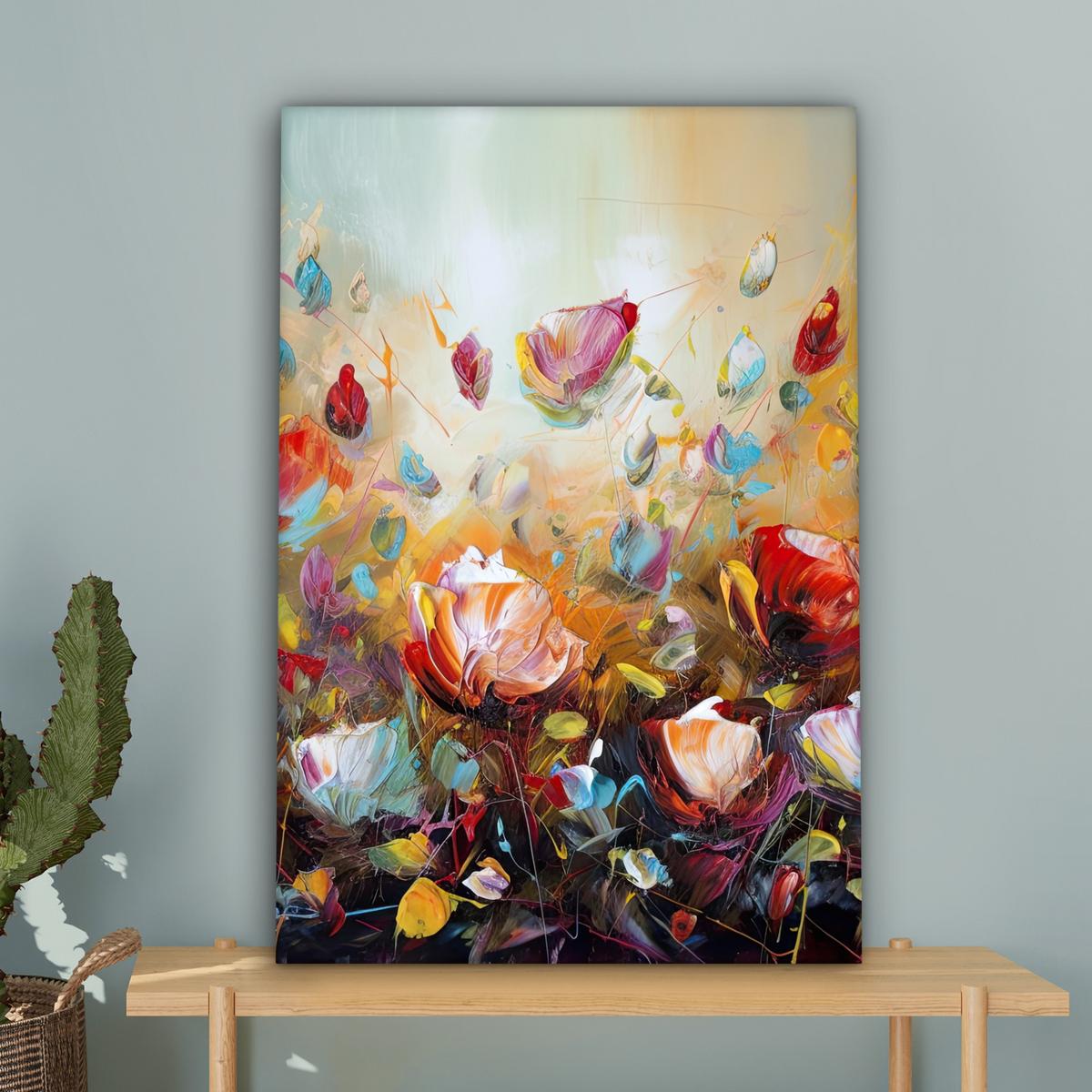 LEINWANDBILD Blumen - Kunst - Natur - Ölgemälde Wanddeko 40x60 cm - Multicolor, Textil (40/60cm) - MuchoWow