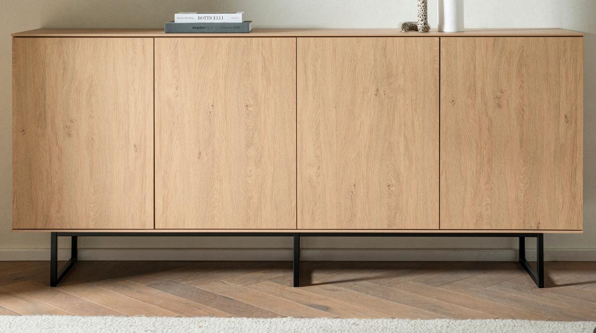 SIDEBOARD Stone Eiche, Kommode 200 x 90 cm, mit Push-to-Open - Eichefarben/Schwarz, Holzwerkstoff/Metall (200/90/40cm) - Furn.Design
