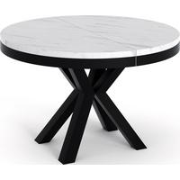 ESSTISCH Clara runder ausziehbarer, Marmor Weiß 100-180/100/76 cm - Ecru/Schwarz, Holzwerkstoff/Metall (180/100/76cm) - WFL GROUP
