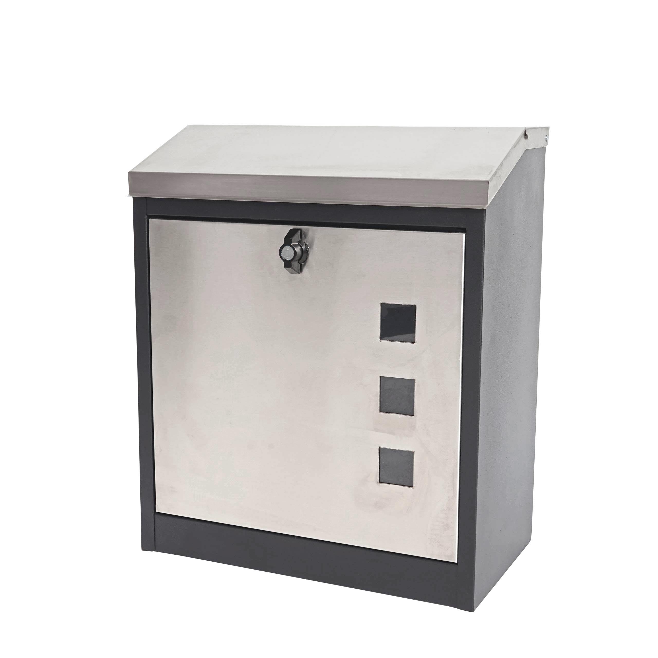 XXL BRIEFKASTEN ABSCHLIEßBAR Silber, Schwarz - Silberfarben/Schwarz, Metall (44/52/25cm) - MCW