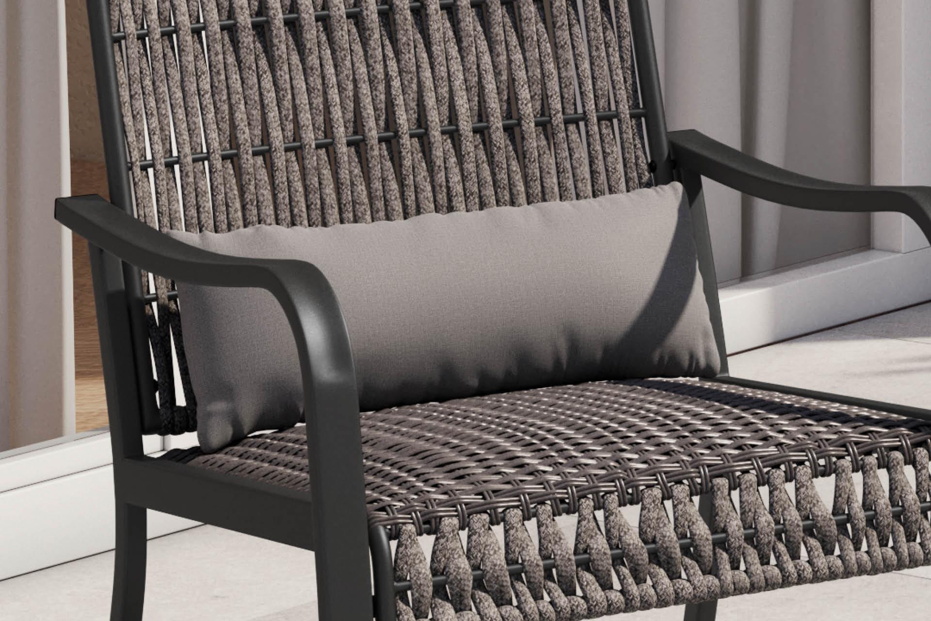 Balkonset dunkelgraues Geflecht mit Kissen