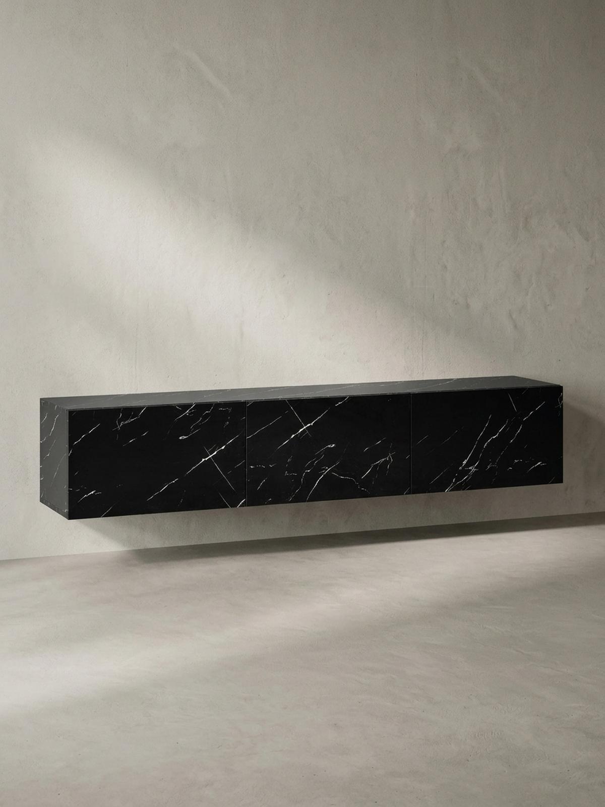 TV-LOWBOARD hängend groß, Marmor-Optik, Klapptüren, modern, Schwarz 160x30x30 cm - Schwarz, Metall (160/30/30cm) - KADIMA DESIGN
