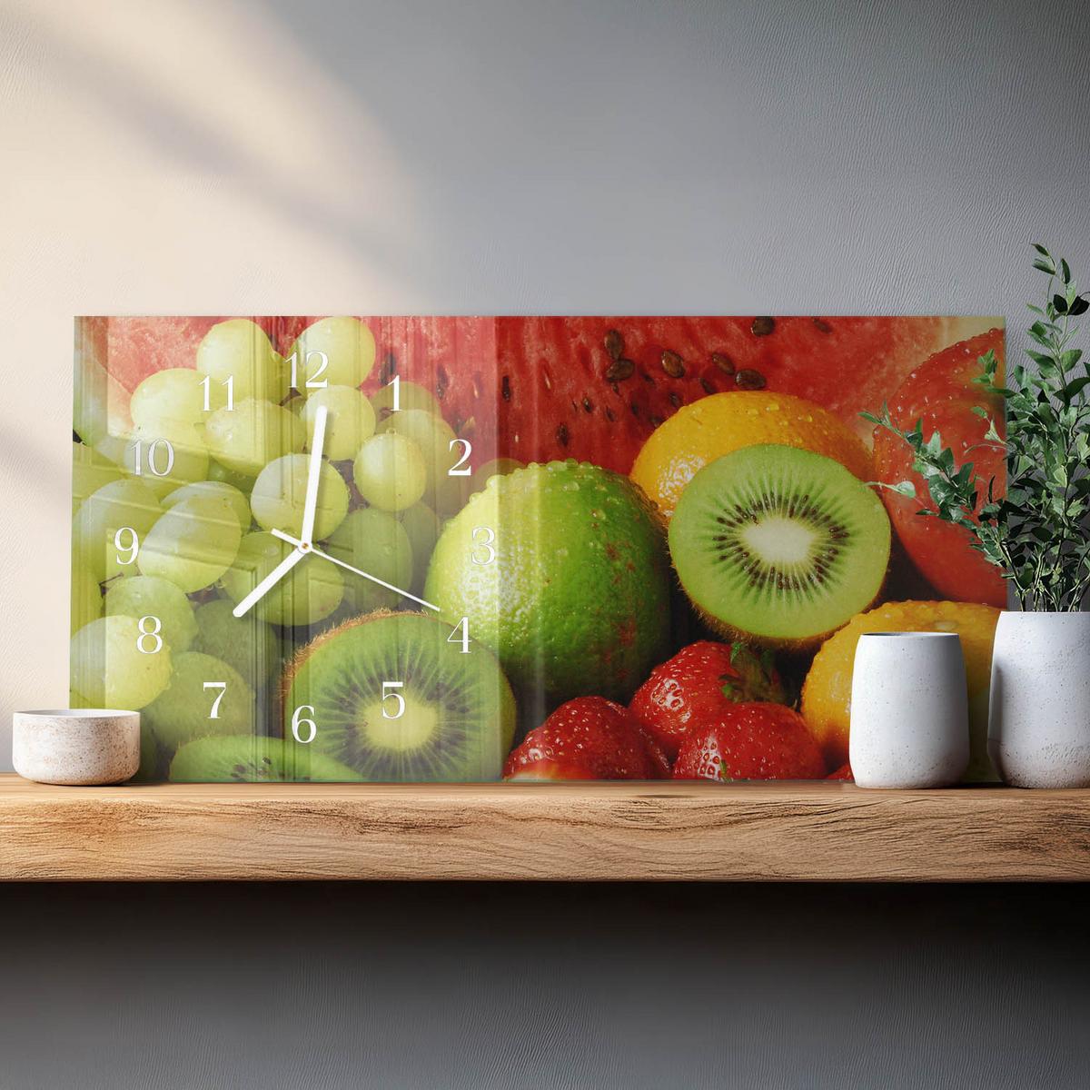 WANDUHR aus Glas 60x30 cm - Obst - Grün, Glas (60/30/0.4cm) - TULUP