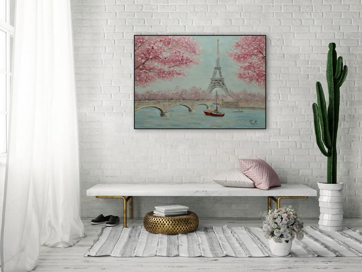 ACRYLBILD HANDGEMALT 100/70 cm - Blau/Pink, Holz/Textil (100/70cm) - KUNSTLOFT
