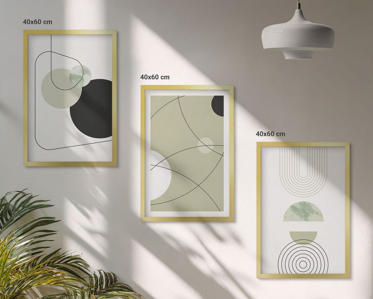 BILDER SET 3er Set - 40x60 cm Goldrahmen - Abstrakte Formen und Farben - Goldfarben, Kunststoff (40/60cm) - TULUP