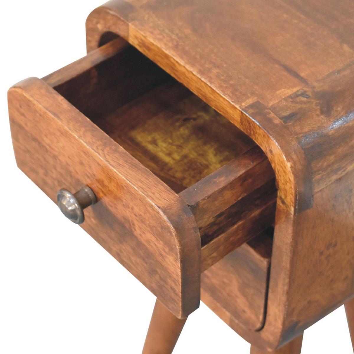 NACHTTISCH Extra Mini abgerundeten Kanten, 2 Schubladen, nordischen Beinen, braun - Messingfarben/Braun, Mangoholz/Holz (20/40/20cm) - Artisan Furniture