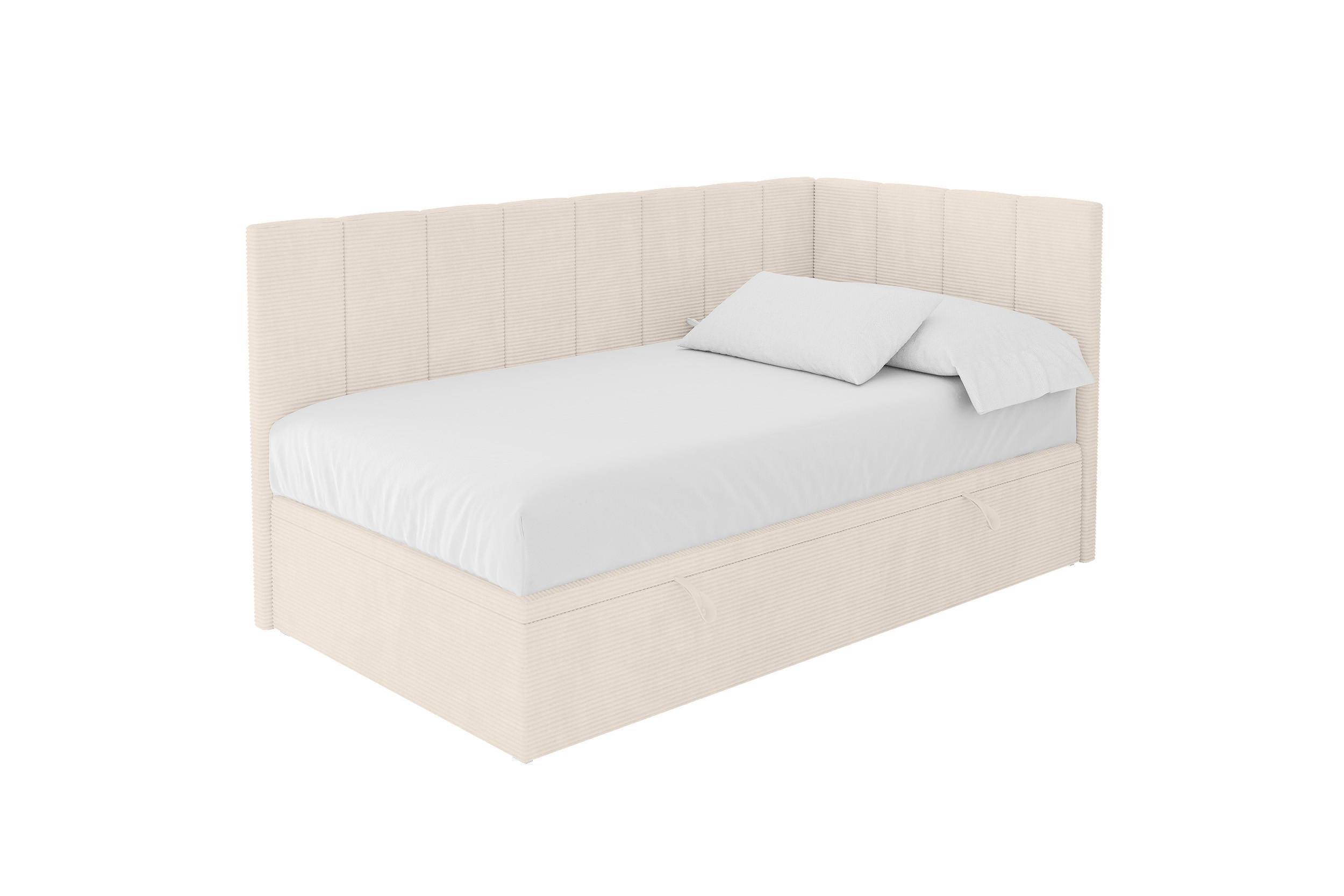 EINZELBETT Jugendbett mit Bettkasten Links, mit Matratze - LOVY 80x200 Beige - Sandfarben, Holzwerkstoff/Textil (80/200cm) - ALTDECOR