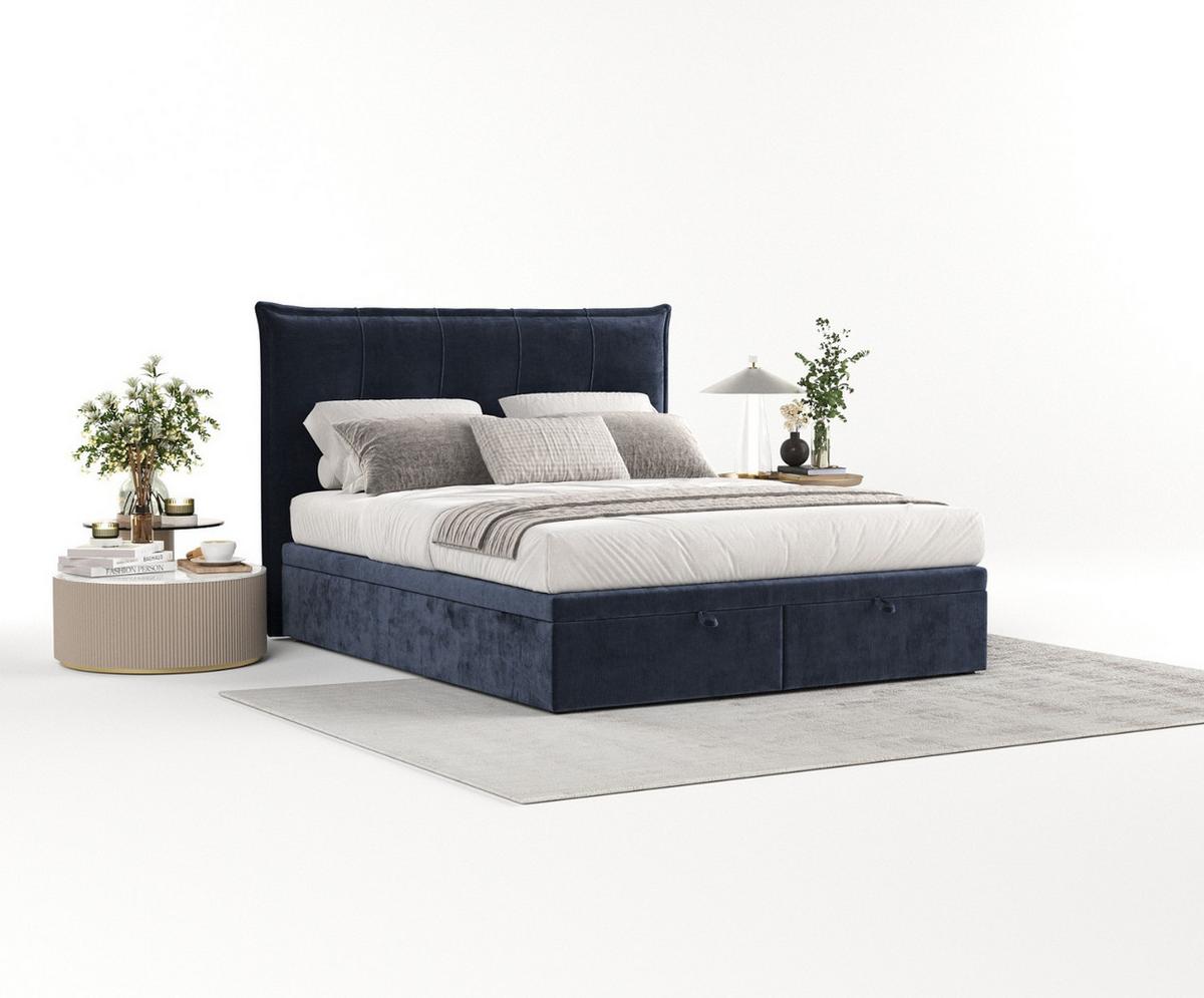 POLSTERBETT Liano mit Stauraum 120/200 cm Marineblau im Lotta Stoff - Schwarz/Dunkelblau, Holz/Holzwerkstoff (120/200cm) - AltaBeds