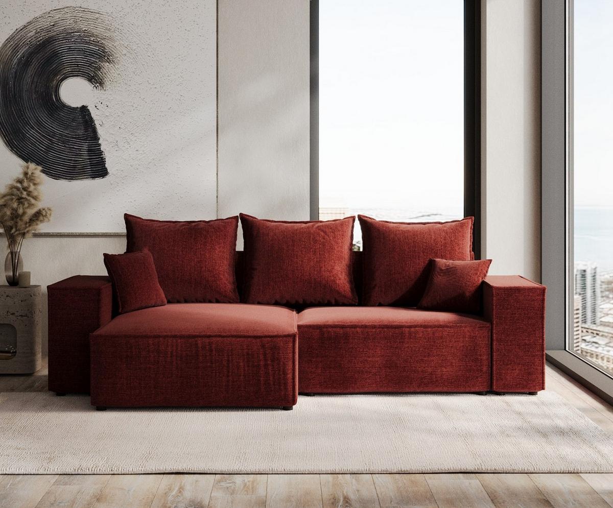 ECKSOFA SENSO mit Schlaffunktion Rot im City Stoff - Rot/Schwarz, Holz/Holzwerkstoff (255/148cm) - AltaBeds