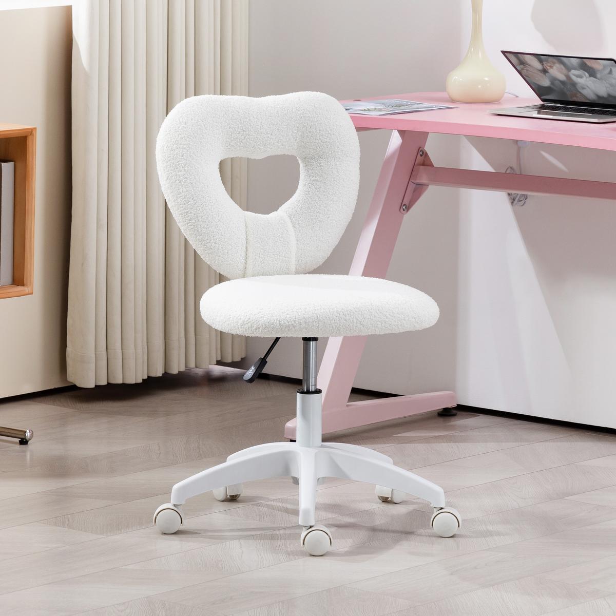 SCHREIBTISCHSTUHL Bürostuhl Drehbar Homeoffice Stuhl mit Herzförmige Rückenlehne - Weiß, Kunststoff (45/88/56cm) - HOMCOM
