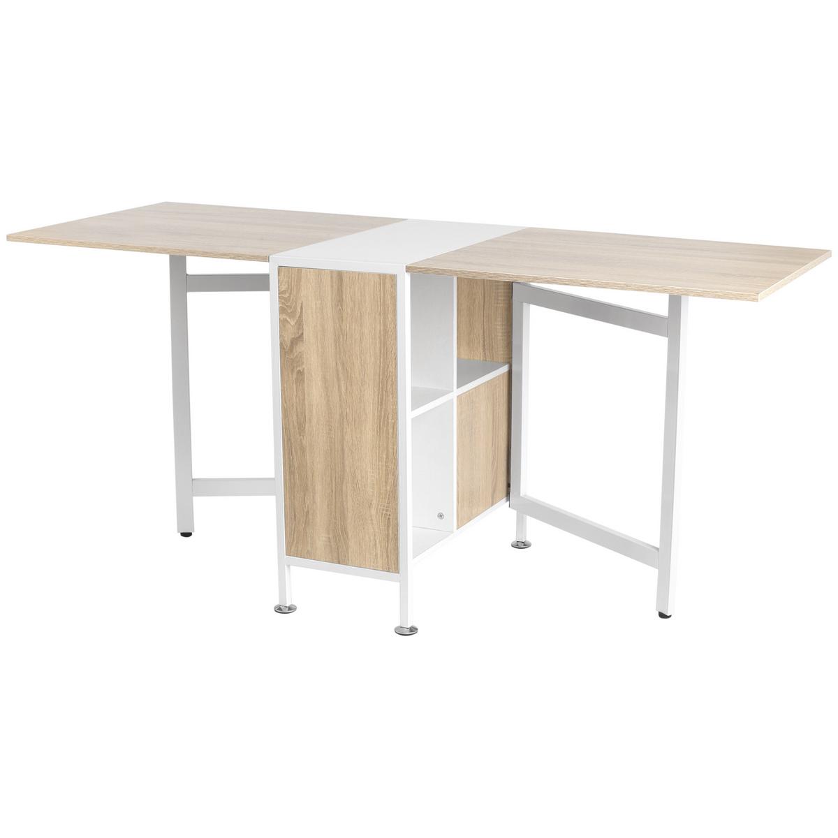 KLAPPTISCH Esstisch Beistelltisch Eiche Metallrahmen Küche Wohnzimmer Natur+Weiß - Naturfarben/Weiß, Holzwerkstoff/Kunststoff (169/60/75cm) - HOMCOM