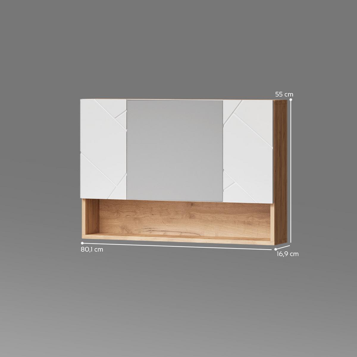 BADSPIEGELSCHRANK Ronco Weiß Hochglanz/Goldkraft Eiche 80.1 x 55 cm - Weiß Hochglanz/Eiche Wotan, Holzwerkstoff (80.1/55/17cm) - Livinity®