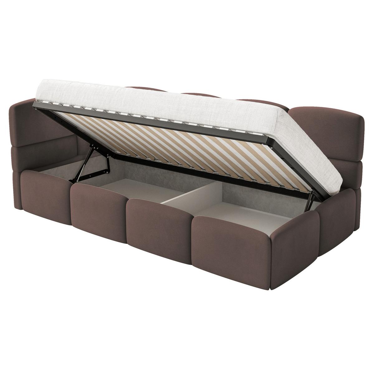 JUGENDBETT Cloudy Braun 90x200 cm, Kopfteil links, Samt - Schwarz/Braun, Kunststoff/Textil (90/200cm) - Selsey