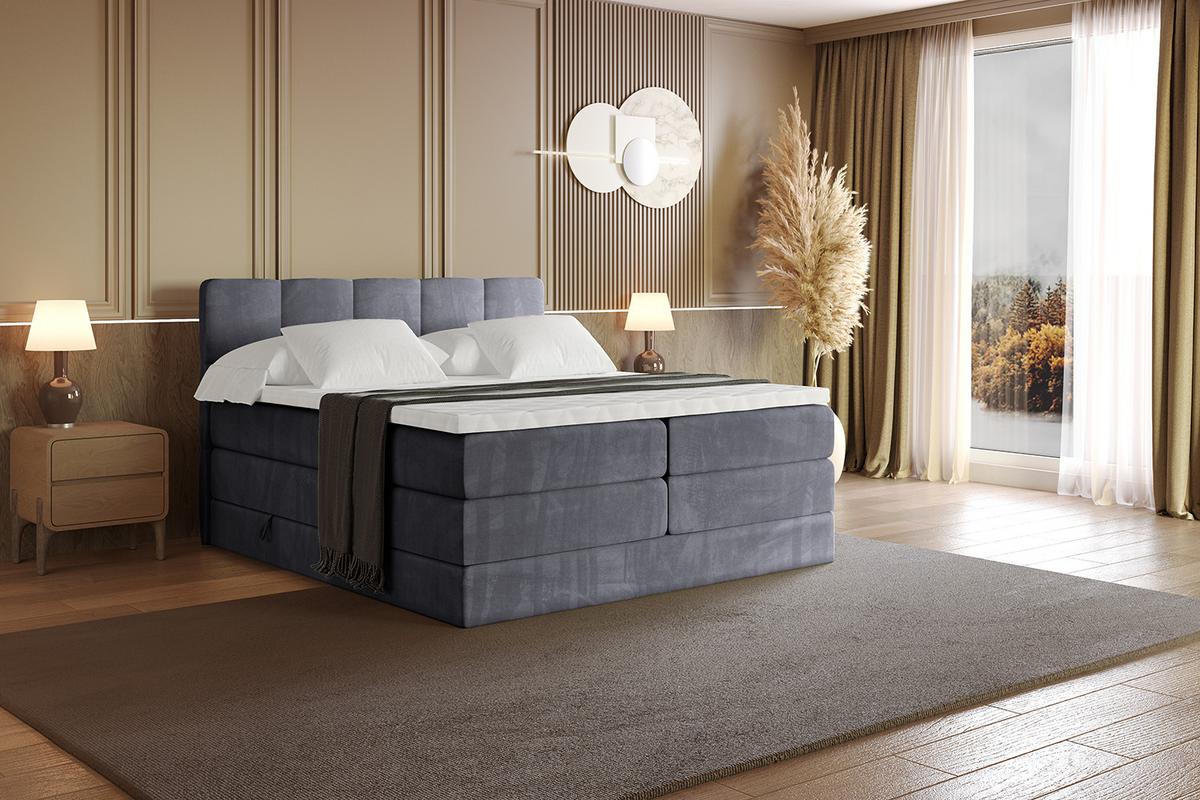 BOXSPRINGBETT mit Matratze H3|H4 und Lattenrost - LIRO KING-160x200 - Dunkelgrau Casablanca - Dunkelgrau, Holzwerkstoff (160/200cm) - ALTDECOR
