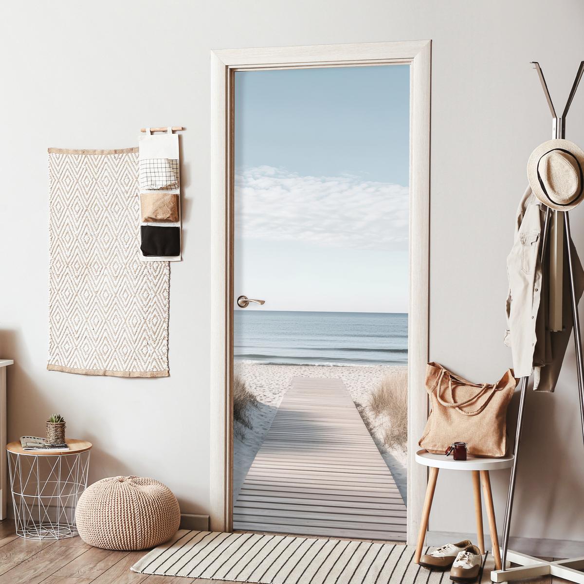 TÜRAUFKLEBER Pfad - Strand - Dünen - Natur 80x215 cm - Türtapete - Hellgrau, Kunststoff (80/0.1cm) - MuchoWow
