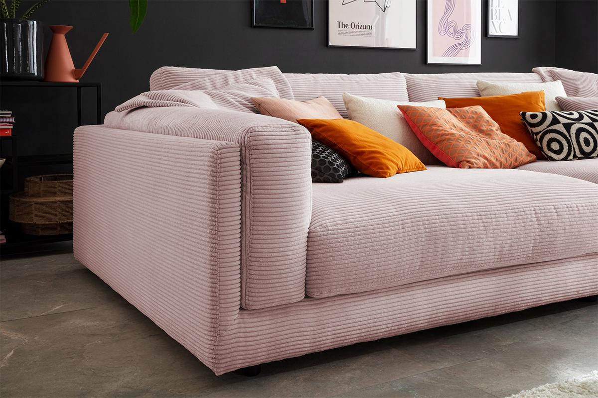 BIG SOFA RAINA Pink Cord - Schwarz/Rosa, Kunststoff/Textil (294/85/150cm) - KAWOLA