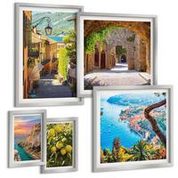 BILDER SET 5er Set - 50x50 cm & 20x30 cm & 40x60 cm Silberner Rahmen - Bezaubernde Straßen voller Zitronenblüten - Silberfarben, Kunststoff (40/60cm) - TULUP