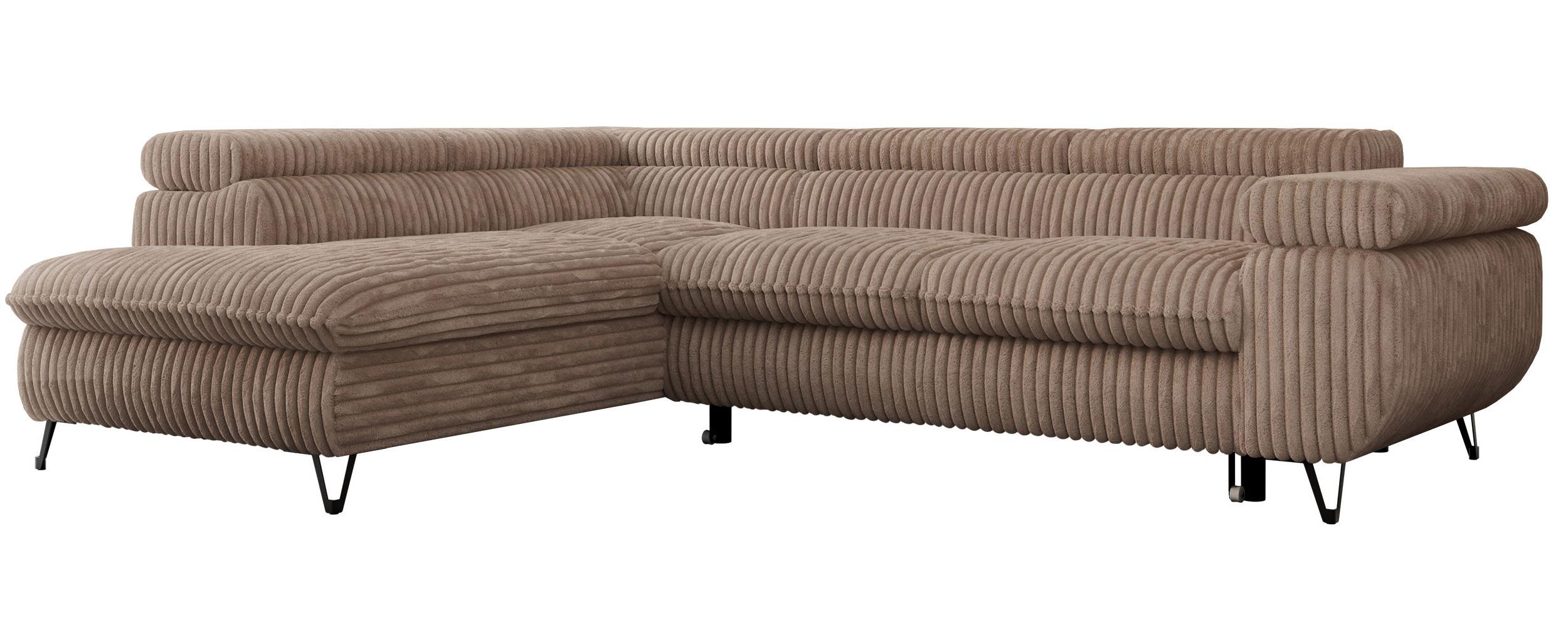 ECKSOFA PEDRO L Braun Cord - Links Seite - Schwarz/Braun, Textil/Metall (208/273cm) - MKS