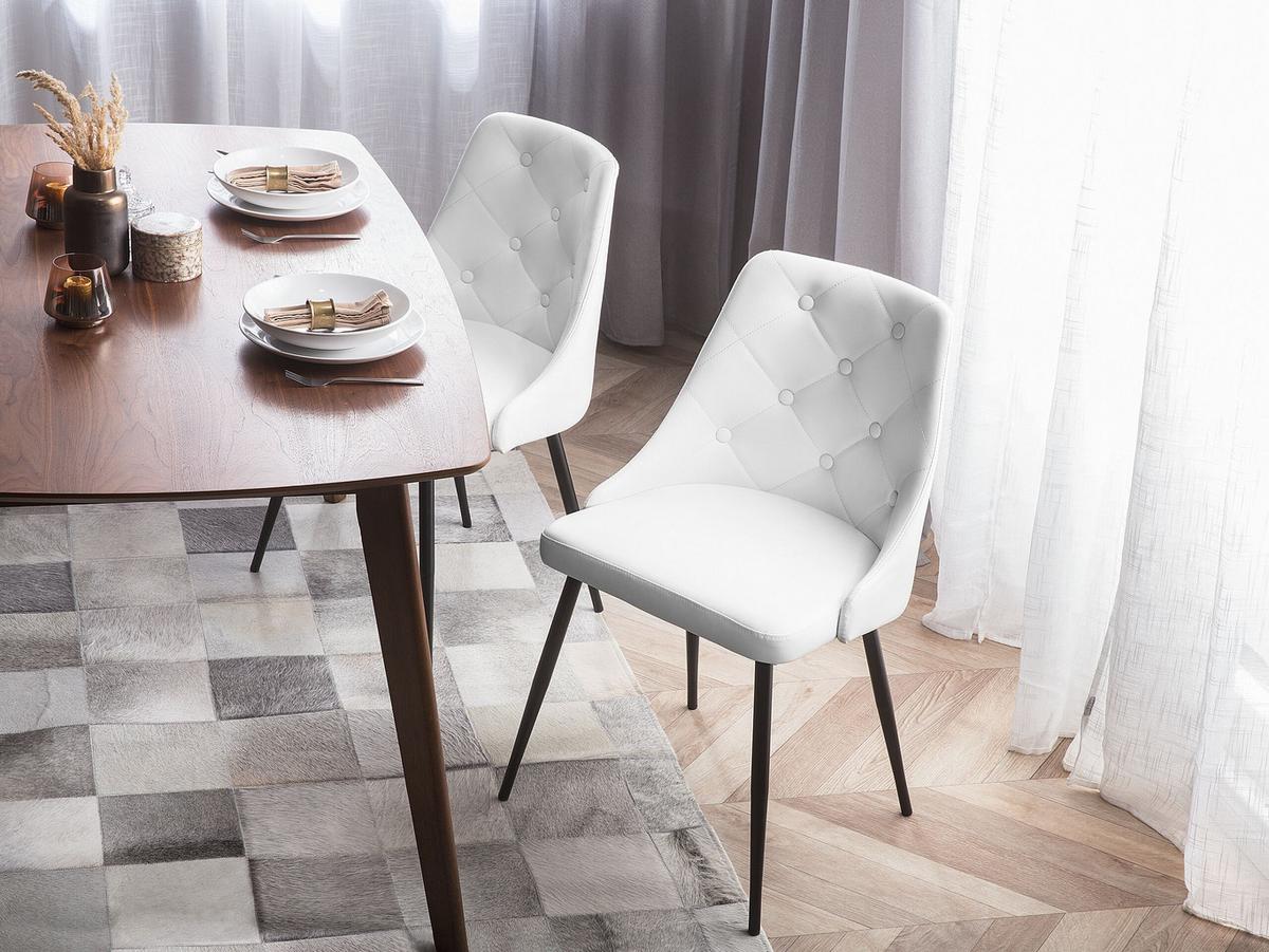 ESSZIMMERSTUHL 2er-Set Kunstleder Weiß Valerie - Weiß, Textil/Metall (49/81/59cm) - Beliani