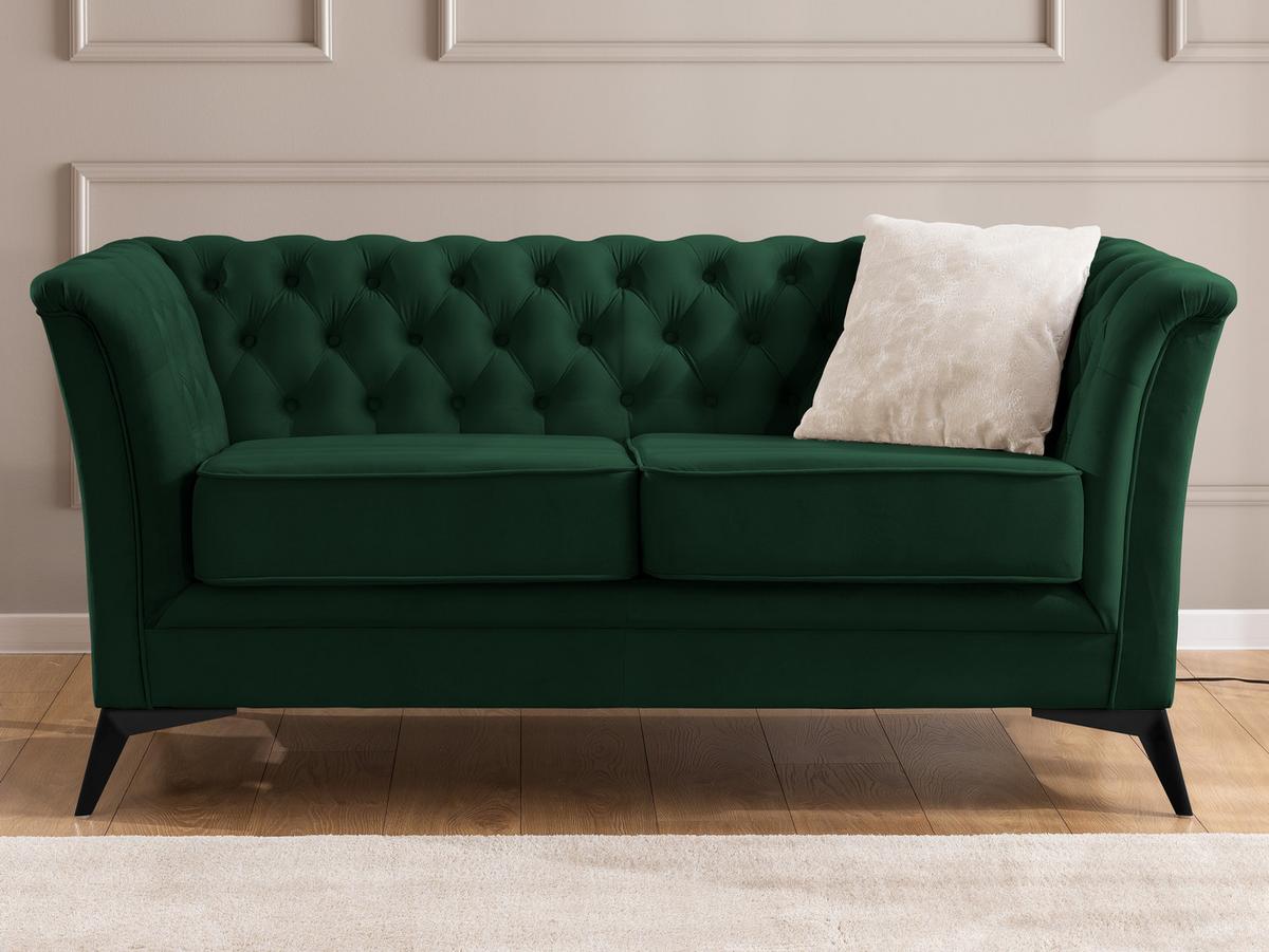 CHESTERFIELD-SOFA 2-sitzer Whitby Flaschengrün Samt mit schwarzen Füßen - Dunkelgrün/Schwarz, Holz/Textil (175/78/82cm) - S-Style Möbel