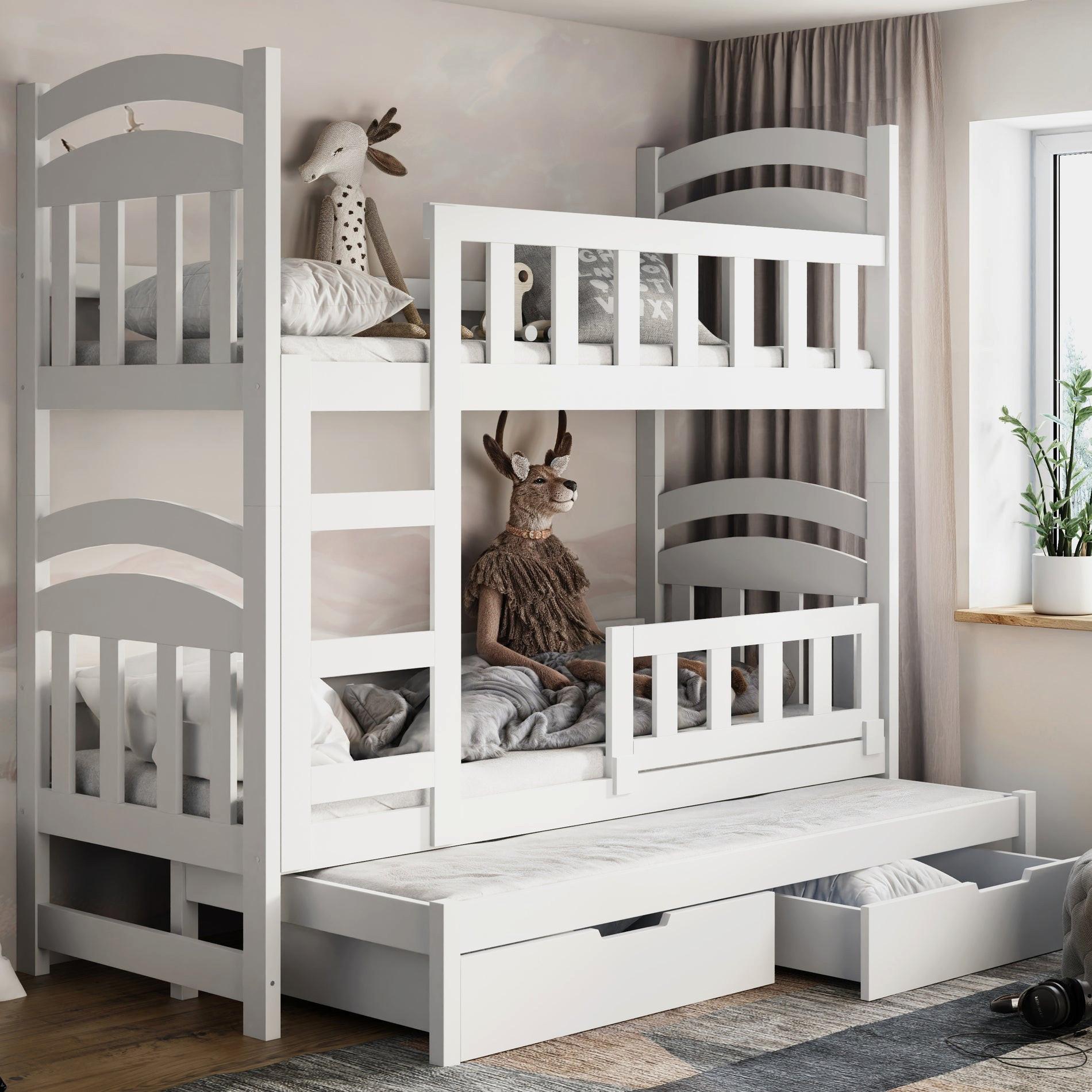 ETAGENBETT FÜR 3 PERSONEN MIT MATRATZEN Dopio 75x180 cm - Weiß, Holz (75/180cm) - Selsey