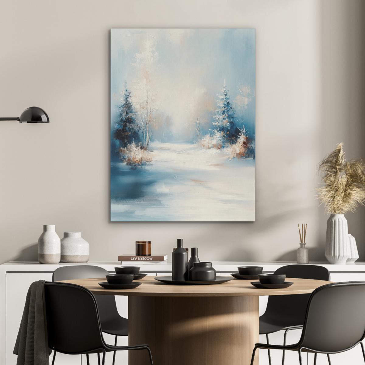 AKUSTIKBILD Wald - Winter - Natur - Abstrakt - Schnee Wandbilder 60x80 cm - Weiß, Kunststoff (60/80/0.9cm) - MuchoWow