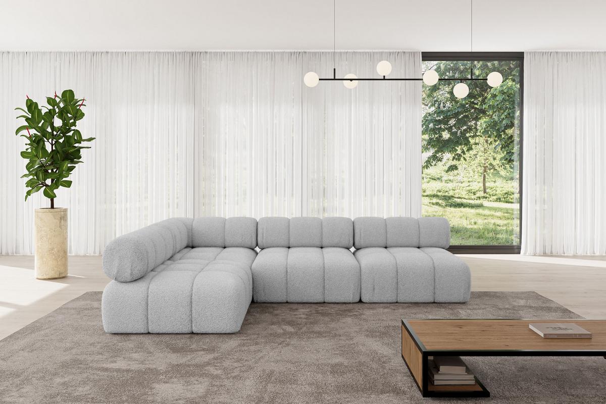 ECKSOFA modulares Sofa Samaro-L2 - 285x190x70 cm Hellgrau Bouclé - Hellgrau, Holzwerkstoff/Textil (285/190cm) - ALTDECOR