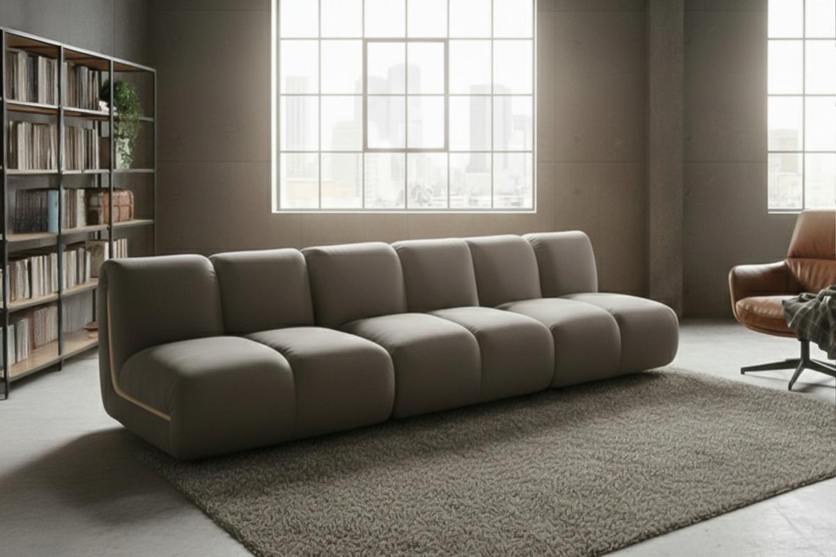 MODULSOFA LAYLA Taupe Velvet - Taupe/Schwarz, Buchenholz/Textil (274/74/99cm) - KAWOLA