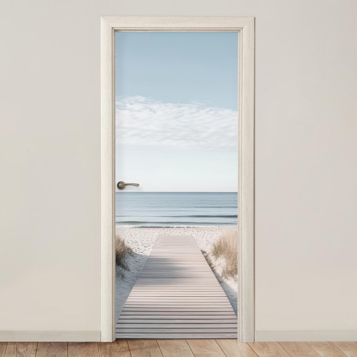 TÜRAUFKLEBER Pfad - Strand - Dünen - Natur Fototapete 75x205 cm - Türtapete - Hellgrau, Kunststoff (75/0.1cm) - MuchoWow