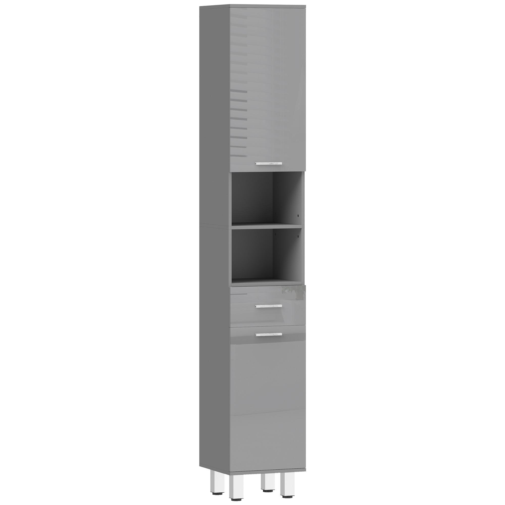 BADEZIMMERSCHRANK Spanplatte Grau - Alufarben/Grau, Holzwerkstoff/Kunststoff (30/180/30cm) - Kleankin